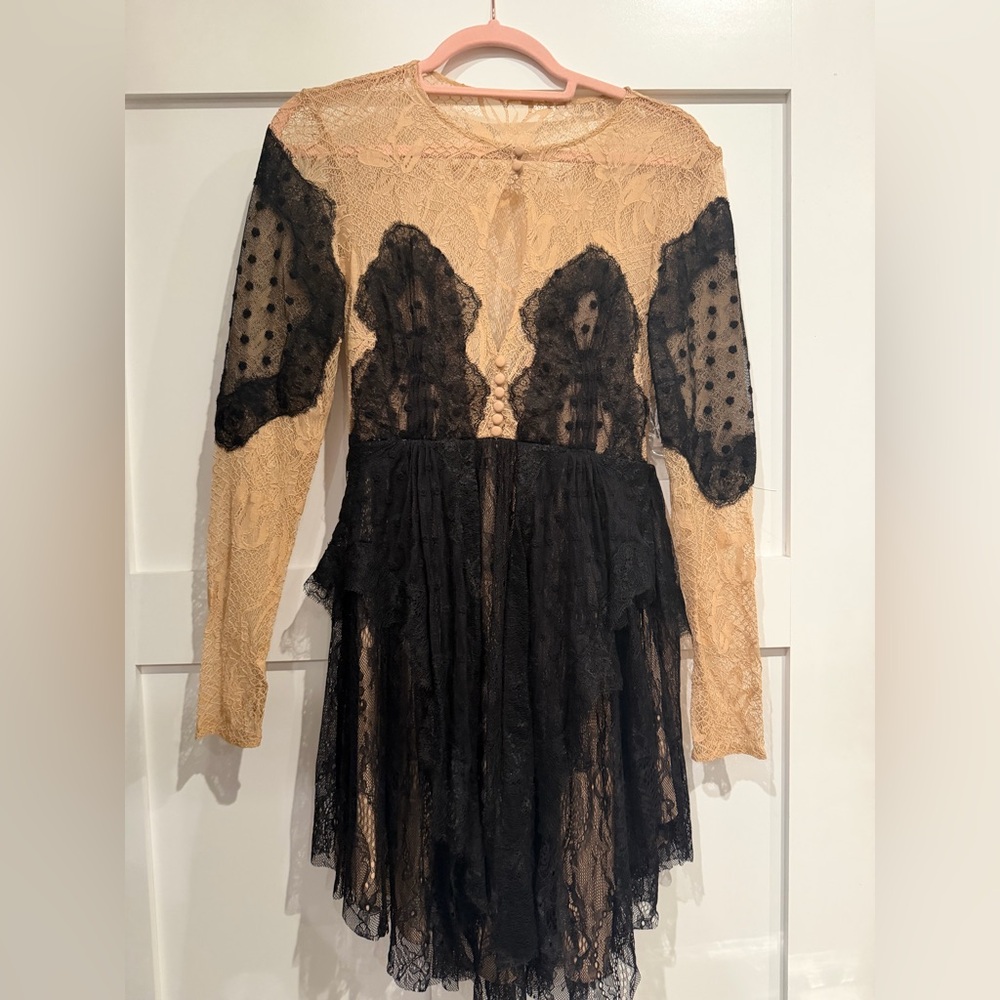 NWT Free People Black Nude Lace Mini Dress Size 2
